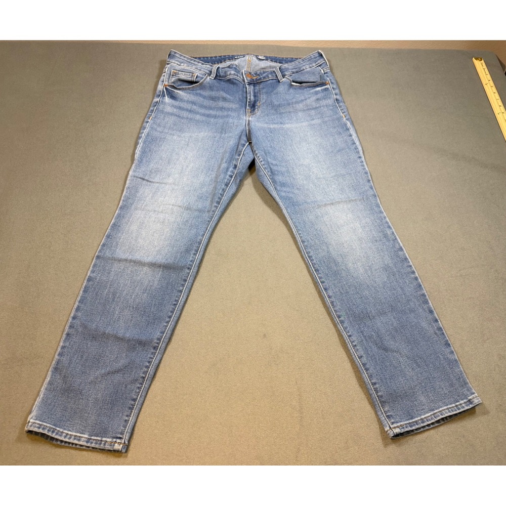 Old Navy Power Slim Straight Mid Rise Jeans Blue Medium Wash 14 Short Women's